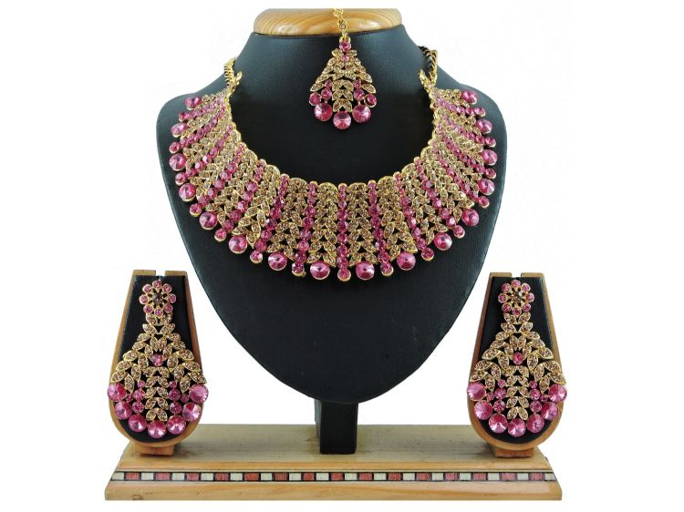Picture of Sublime Designer American Diamond Pink Necklace