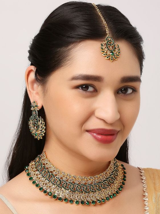 Picture of Sublime Designer American Diamond Green Necklace