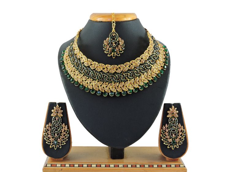 Picture of Sublime Designer American Diamond Green Necklace