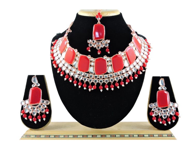 Picture of Wonderful Designer American Diamond Red Necklace