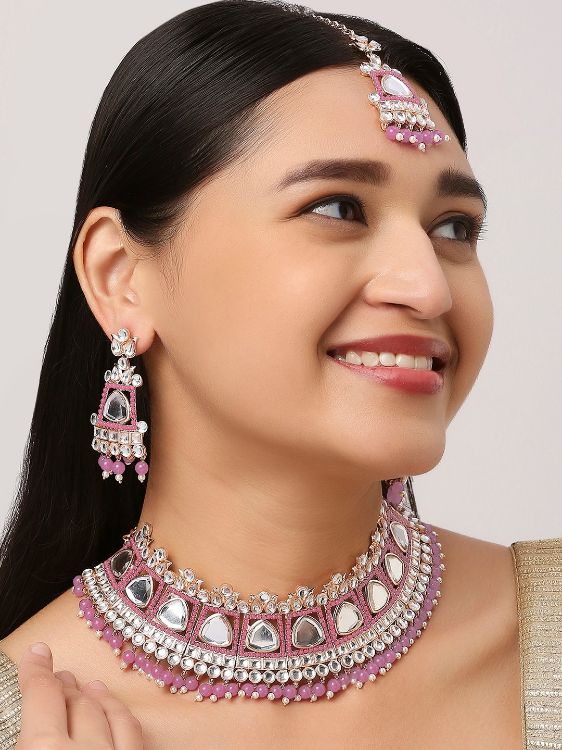 Picture of Fascinating Designer American Diamond Pink Necklace