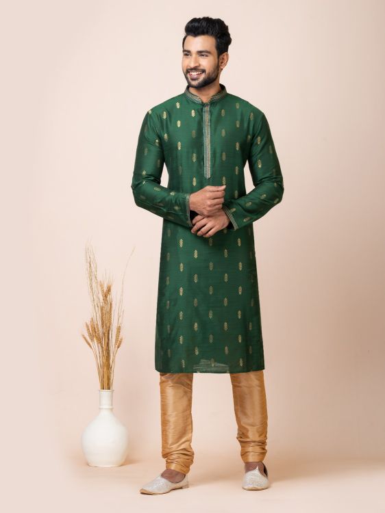 Picture of Ideal Cotton Jacquard Silk Premium Green Kurta Pajama