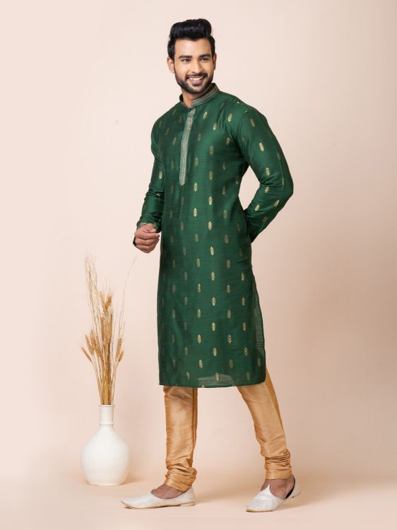 Picture of Ideal Cotton Jacquard Silk Premium Green Kurta Pajama