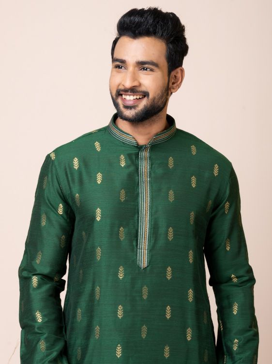 Picture of Ideal Cotton Jacquard Silk Premium Green Kurta Pajama