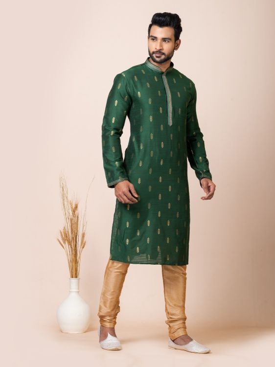 Picture of Ideal Cotton Jacquard Silk Premium Green Kurta Pajama