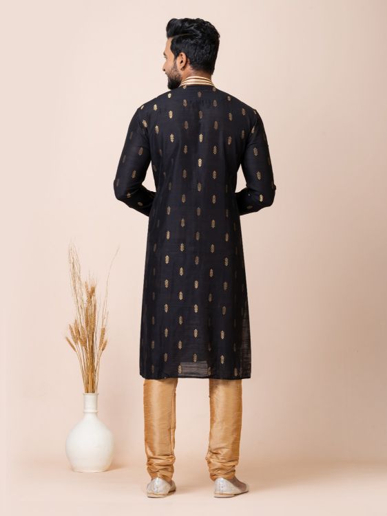 Picture of Premium Cotton Jacquard Silk Black Kurta Pajama