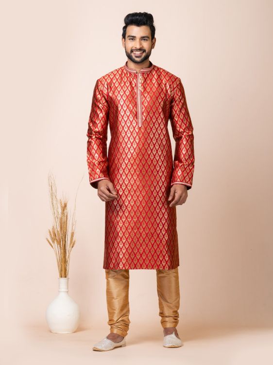 Picture of Passionate Jacquard Silk Red Premium Kurta Pajama