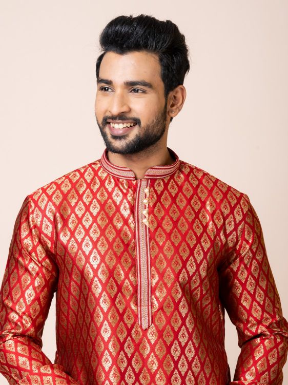 Picture of Passionate Jacquard Silk Red Premium Kurta Pajama