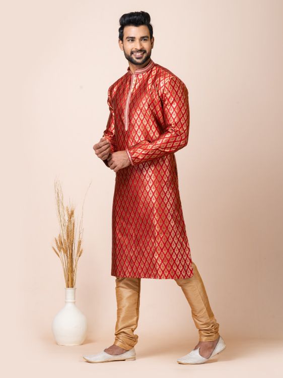 Picture of Passionate Jacquard Silk Red Premium Kurta Pajama