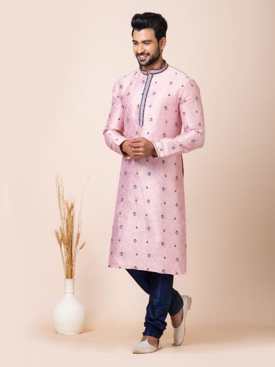 Picture of Delightful Premium Jacquard Silk Light Pink Kurta Pajama