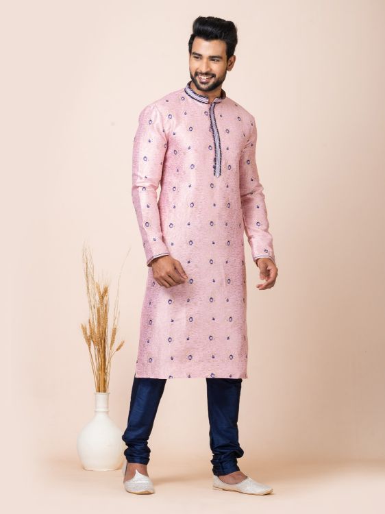 Picture of Delightful Premium Jacquard Silk Light Pink Kurta Pajama