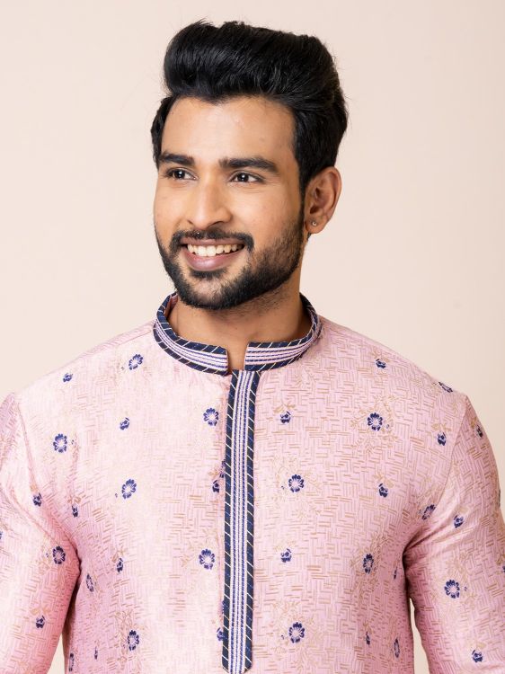 Picture of Delightful Premium Jacquard Silk Light Pink Kurta Pajama