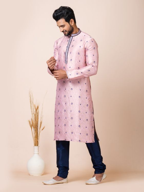Picture of Delightful Premium Jacquard Silk Light Pink Kurta Pajama
