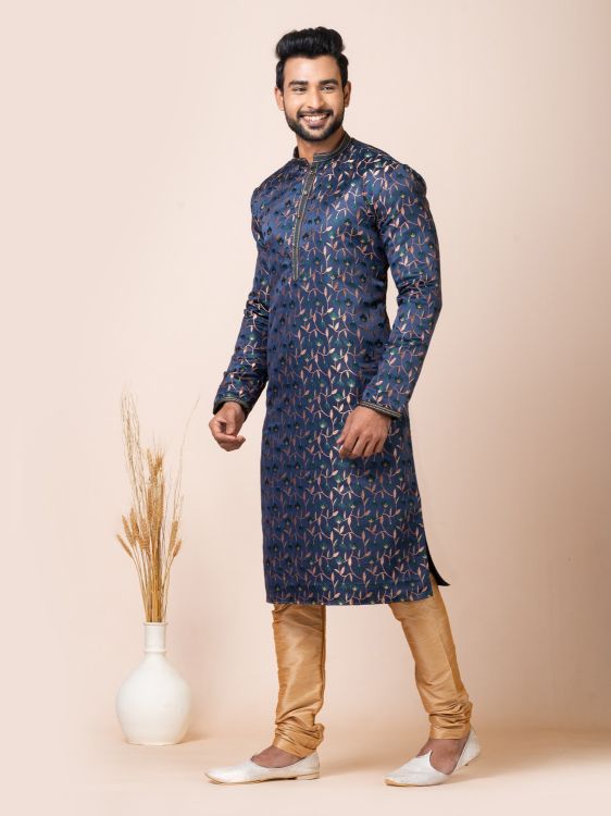 Picture of Imperial Navy Blue Jacquard Silk Premium Kurta Pajama