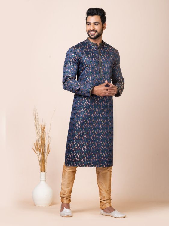 Picture of Imperial Navy Blue Jacquard Silk Premium Kurta Pajama