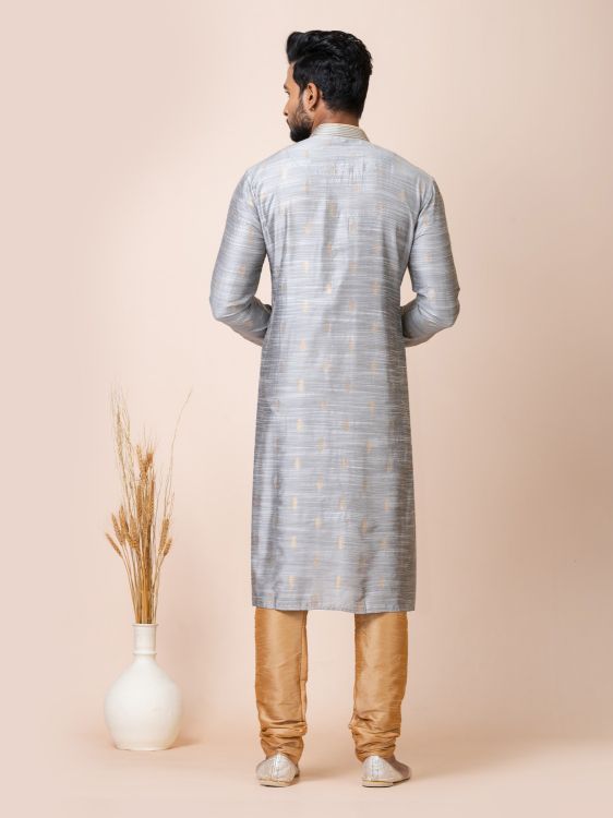 Picture of Elegant Cotton Jacquard Silk Premium Grey Kurta Pajama