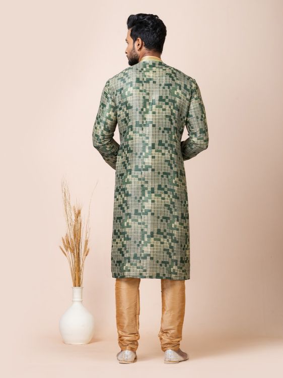 Picture of Elementary Jacquard Silk Dark Olive Green Premium Kurta Pajama