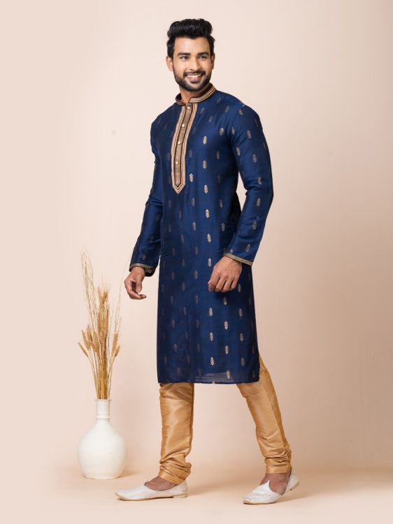 Picture of Royal Blue Cotton Jacquard Silk Premium Kurta Pajama