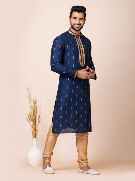 Picture of Royal Blue Cotton Jacquard Silk Premium Kurta Pajama