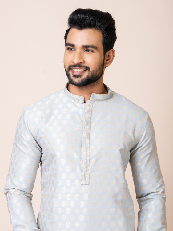 Picture of Enticing Jacquard Silk Grey Premium Kurta Pajama