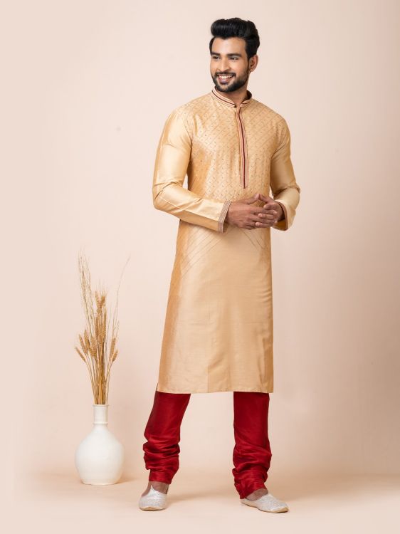 Picture of Exquisite PS Viscose Silk Golden Premium Kurta Pajama
