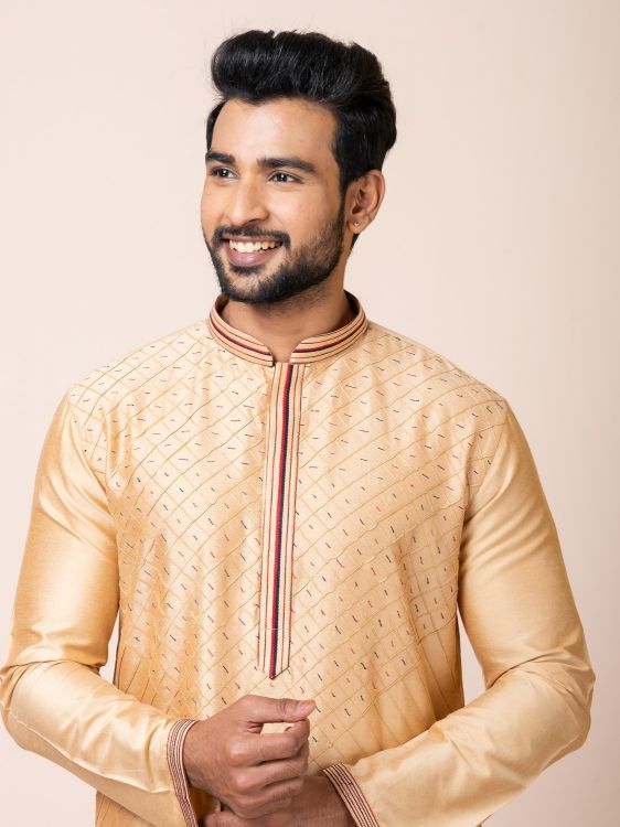 Picture of Exquisite PS Viscose Silk Golden Premium Kurta Pajama
