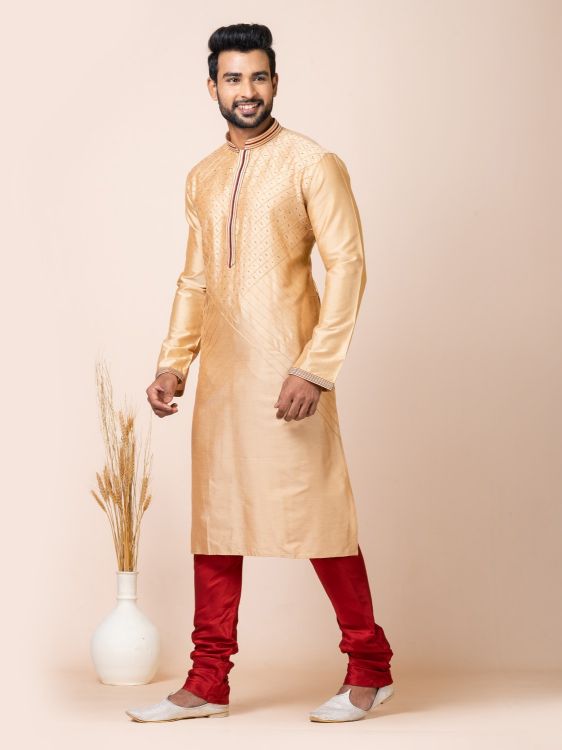Picture of Exquisite PS Viscose Silk Golden Premium Kurta Pajama