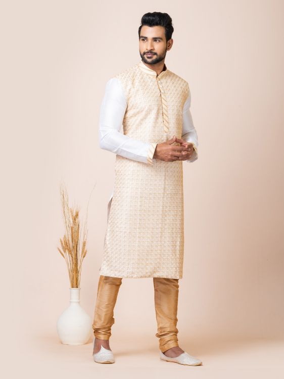 Picture of Classic Premium Designer White Banarasi Dhupion Kurta Pajama