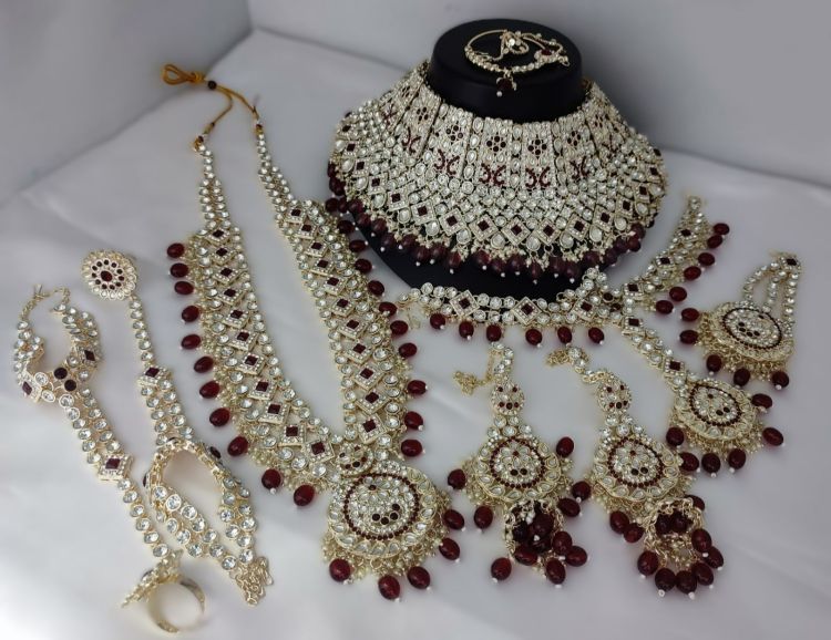 Picture of Beautiful Alloy & Stone & Moti Maroon Necklace