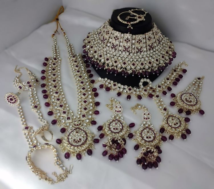 Picture of Statuesque Alloy & Stone & Moti Purple Necklace