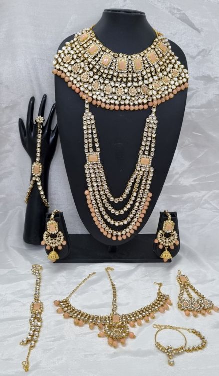 Picture of Wonderful Alloy & Stone & Moti Peach Puff Necklace