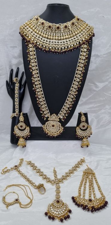 Picture of Pretty Alloy & Stone & Moti Maroon Necklace