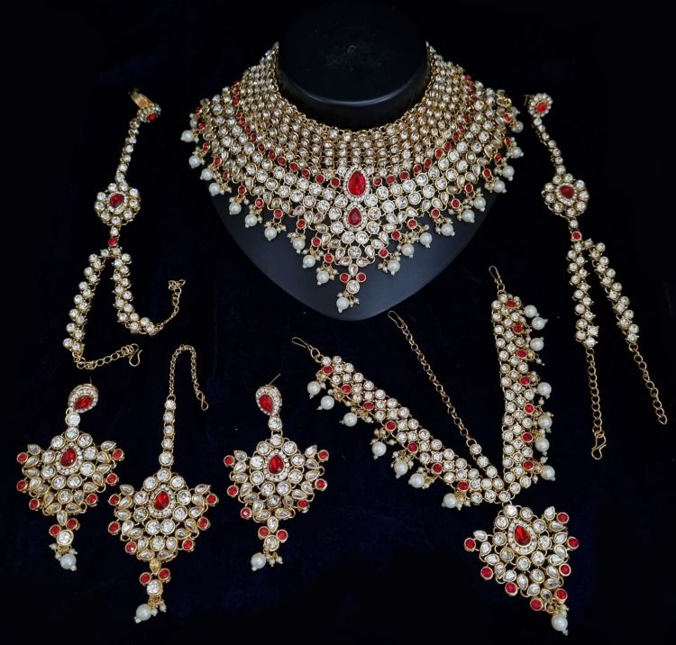 Picture of Ravishing Alloy & Stone & Moti Red Necklace