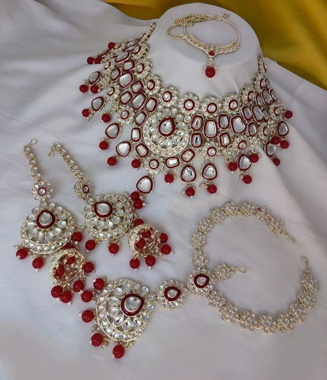 Picture of Resplendent Alloy & Stone & Moti Red Necklace