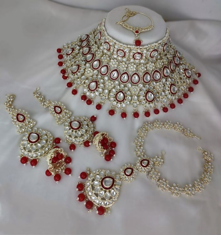 Picture of Gorgeous Alloy & Stone & Moti Red Necklace