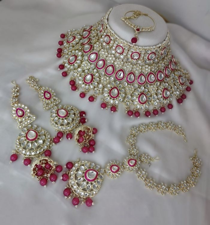 Picture of Alloy & Stone & Moti Medium Violet Red Necklace