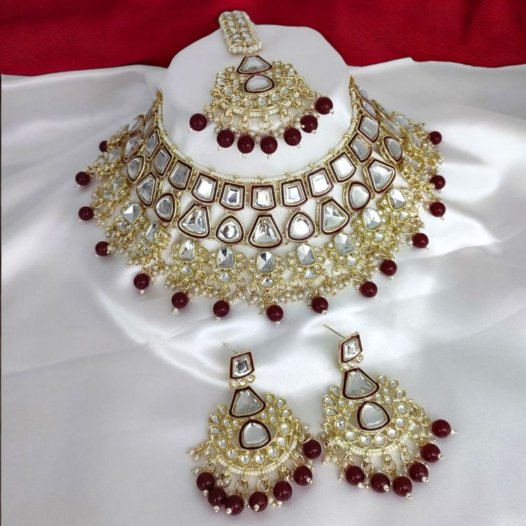 Picture of Enticing Alloy & Stone & Moti Maroon Necklace