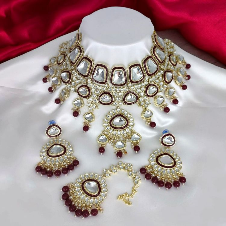 Picture of Enticing Alloy & Stone & Moti Maroon Necklace