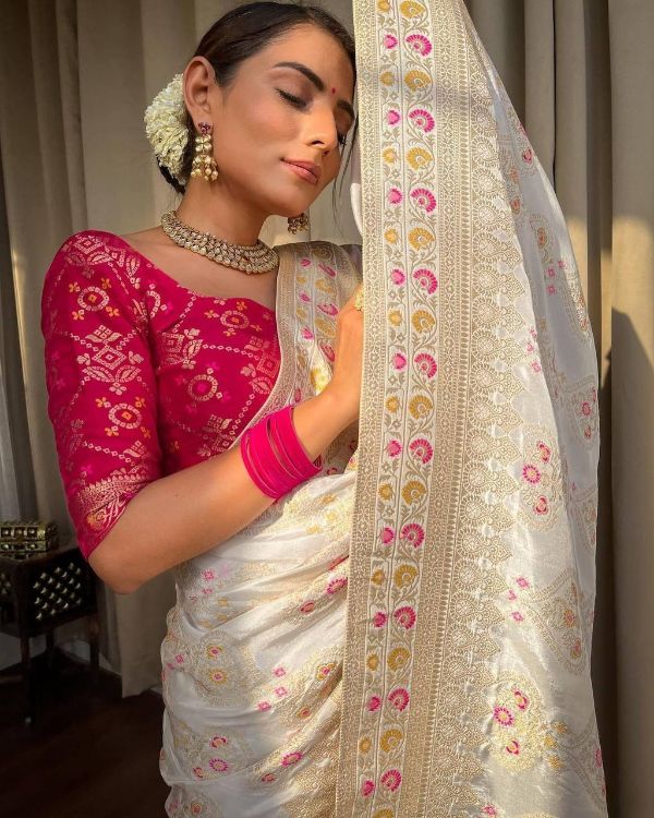 Picture of Splendid Silk & Jacquard White Saree
