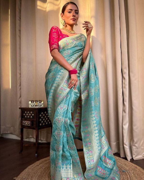 Picture of Wonderful Silk & Jacquard Blue Saree