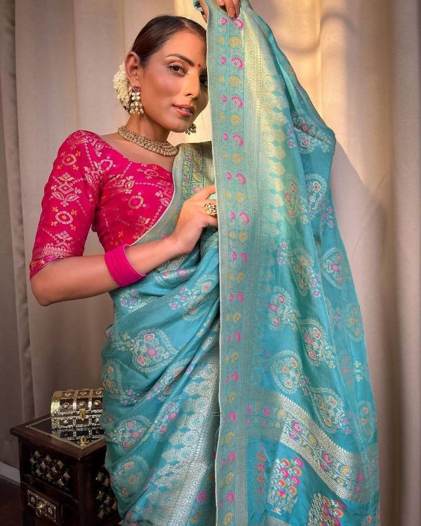 Picture of Wonderful Silk & Jacquard Blue Saree
