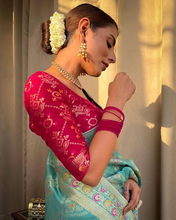 Picture of Wonderful Silk & Jacquard Blue Saree