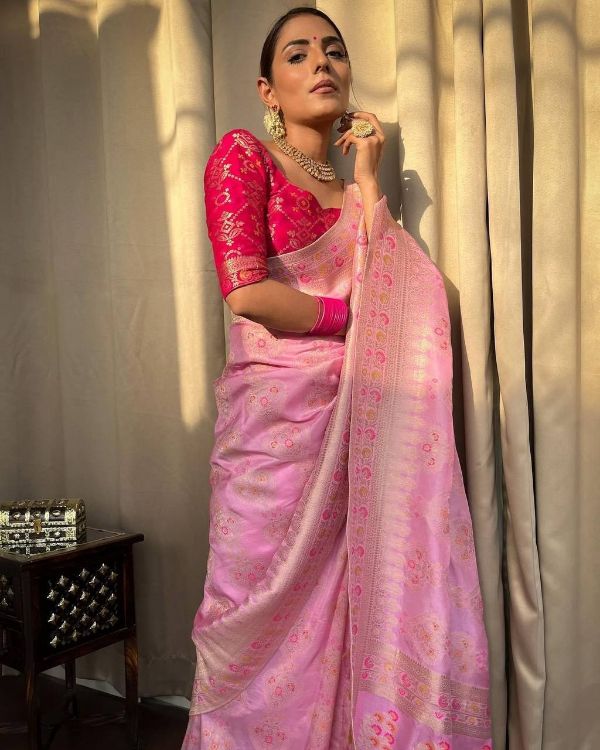 Picture of Radiant Silk & Jacquard Pink Saree