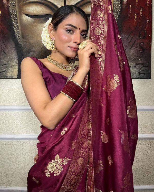Picture of Radiant Silk & Jacquard Purple Saree