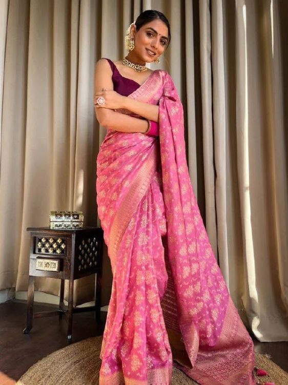 Picture of Fascinating Silk & Jacquard Pink Saree