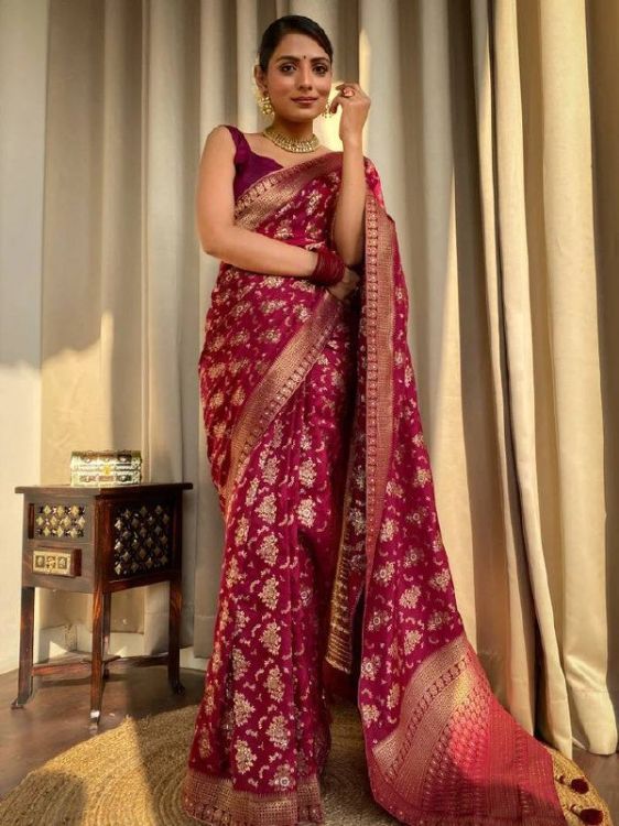 Picture of Ideal Silk & Jacquard Maroon Saree
