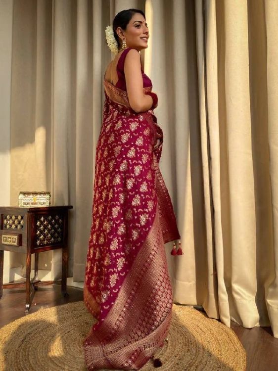 Picture of Ideal Silk & Jacquard Maroon Saree