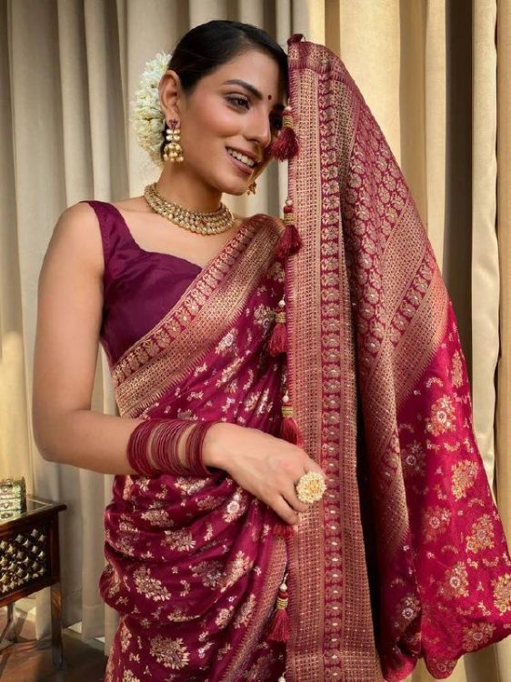 Picture of Ideal Silk & Jacquard Maroon Saree