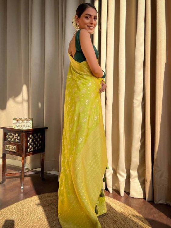 Picture of Beautiful Silk & Jacquard Green Yellow Saree