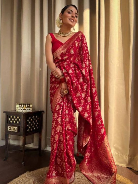Picture of Sublime Silk & Jacquard Red Saree